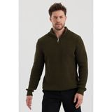 Tarz Cool Erkek Oversize Fermuarlı Balıkçı Triko Kazak - Haki