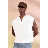 Tarz Cool Erkek Oversize Kolsuz Sweatshirt V Yaka Streetwear T-Shirt