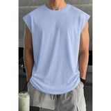 Tarz Cool Erkek Oversize Kolsuz Tişört %100 Pamuk Süprem Basic Bisiklet Yaka - Mavi