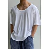 Tarz Cool Erkek Oversize Tişört Bisiklet Yaka Basic Salaş Kesim Günlük Casual Rahat Yazlık T-Shirt - Beyaz
