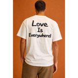 Tarz Cool Erkek Oversize Tişört \"love Is Everywhere\" Baskılı Basic Pamuklu T-Shirt - Beyaz