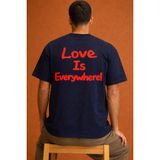 Tarz Cool Erkek Oversize Tişört \"love Is Everywhere\" Baskılı Basic Pamuklu T-Shirt - Lacivert - XL