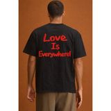 Tarz Cool Erkek Oversize Tişört \"love Is Everywhere\" Baskılı Basic Pamuklu T-Shirt - Siyah - XL