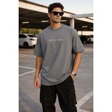 Tarz Cool Erkek Oversize Tişört – Minimal “don’t Look Back” Detaylı Basic - Gri - XL