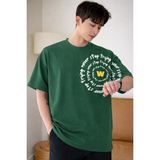Tarz Cool Erkek Oversize Tişört Never Stop Trying Baskılı Salaş Kalıp - Yeşil - M
