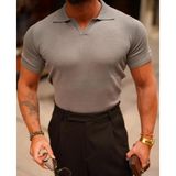 Tarz Cool Erkek Patlı Kısa Kollu Polo Yaka Triko T-Shirt - Gri