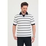 Tarz Cool Erkek Polo Yaka Beyaz Çift Çizgi Detaylı Siyah Triko T-Shirt - M