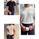 Tarz Cool Erkek Polo Yaka Çizgili Triko T-Shirt - Beyaz - Siyah - Vizon