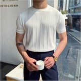 Tarz Cool Erkek Polo Yaka Çizgili Triko T-Shirt - M - Beyaz - Siyah - Vizon