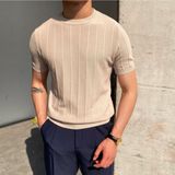 Tarz Cool Erkek Polo Yaka Çizgili Triko T-Shirt - M - Vizon