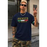 Tarz Cool Erkek Regular Baskılı Tişört Mexico Yazılı %100 Pamuk Rahat Kesim T-Shirt - Lacivert