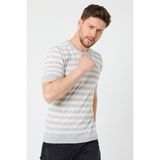 Tarz Cool Erkek Sarı-Siyah Çizgili Slim Fit Triko T-Shirt - Beyaz - Gri