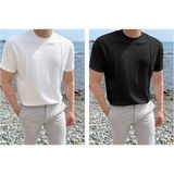 Tarz Cool Erkek Şeritli Triko T-Shirt - Beyaz - Siyah - XL