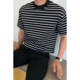 Tarz Cool Erkek Şeritli Triko T-Shirt - Mat Siyah - XL