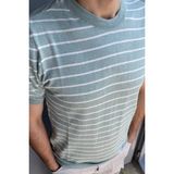 Tarz Cool Erkek Şeritli Triko T-Shirt - Su Yeşili - XL
