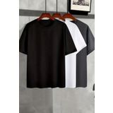 Tarz Cool Erkek Siyah-Beyaz-Füme %100 Pamuk 3 Lü T-shirt Paketi