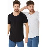 Tarz Cool Erkek Siyah-Beyaz Pis Yaka Salaş T-SHIRT-İKİLİTCPSR01S - Siyah - Beyaz