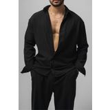 Tarz Cool Erkek Siyah Embossed Oversize Gömlek