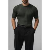 Tarz Cool Erkek Siyah Likralı Loose Fit T-Shirt - Haki