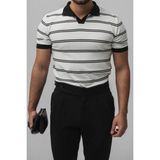 Tarz Cool Erkek Siyah Paralel Polo Yaka Slim T-Shirt - Beyaz