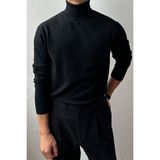 Tarz Cool Erkek Siyah Tam Balıkçı Slim Fit Triko Kazak