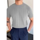 Tarz Cool Erkek Slim Dar Bisiklet Yaka Düz Triko T-Shirt - Gri