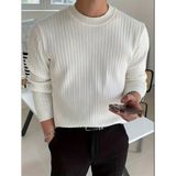 Tarz Cool Erkek Slim Fit Bisiklet Yaka Beyaz Triko Kazak Kış Sezonu Uzun Kollu