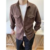 Tarz Cool Erkek Slim Fit Çift Cep Kapaklı Oduncu Gömlek - Kahverengi - XL