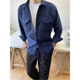 Tarz Cool Erkek Slim Fit Çift Cep Kapaklı Oduncu Gömlek - Lacivert - 2XL