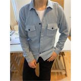Tarz Cool Erkek Slim Fit Düğmeli Yaka Çift Cepli Düz Oduncu Gömlek - Turkuaz - XL