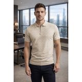 Tarz Cool Erkek Slim Fit Fermuarlı Polo Yaka Triko Tişört - Bej
