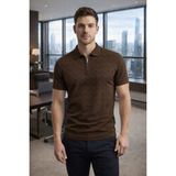 Tarz Cool Erkek Slim Fit Fermuarlı Polo Yaka Triko Tişört - Kahverengi - XL