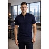 Tarz Cool Erkek Slim Fit Fermuarlı Polo Yaka Triko Tişört - Lacivert