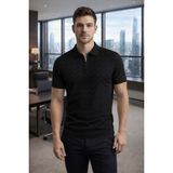 Tarz Cool Erkek Slim Fit Fermuarlı Polo Yaka Triko Tişört - Siyah