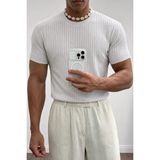 Tarz Cool Erkek Slim Fit Fitilli Triko Tişört Bisiklet Yaka Premium Pamuk Basic Yazlık T-Shirt - Beyaz