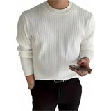 Tarz Cool Erkek Slim Fit Triko Kazak Beyaz Renk Bisiklet Yaka Uzun Kol Casual Stil - XL