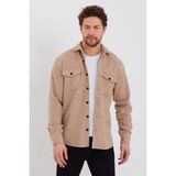 Tarz Cool Erkek Slim Fit Uzun Kollu Çift Cepli Ekoseli Oduncu Gömlek - 2XL - Vizon