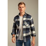 Tarz Cool Erkek Slim Fit Uzun Kollu Çift Cepli Ekoseli Oduncu Gömlek - Mavi