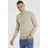 Tarz Cool Erkek Slim Fit Yarım Balıkçı Yaka Akrilik-Pamuk Karışımlı Basic Triko Kazak - Taş - XL