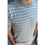 Tarz Cool Erkek Su Yeşili Kısa Kollu Fitilli Akrilik-Pamuk Karışımlı Triko T-Shirt