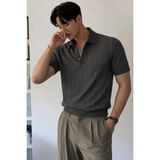 Tarz Cool Erkek Triko Polo Yaka Tişört Slim Ince Dokulu Şık Basic Triko T-Shirt - Siyah - XL
