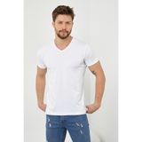 Tarz Cool Erkek V Yaka Slim Fit T-Shirt - Beyaz