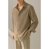 Tarz Cool Erkek Vizon Bürümcük Slim Fit Gömlek Yaka Uzun Kollu Gömlek