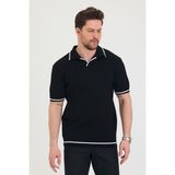 Tarz Cool Erkek Yaka Kol Etek Beyaz Çizgi Detaylı Siyah Triko T-Shirt - M
