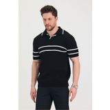 Tarz Cool Erkek Yaka Kol Göğüs Beyaz Çizgi Detaylı Siyah Triko T-shirt