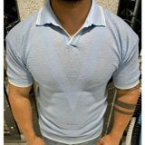 Tarz Cool Erkek Yumuşak Dokulu Polo Yaka Triko T-Shirt - Mavi