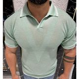 Tarz Cool Erkek Yumuşak Dokulu Polo Yaka Triko T-Shirt - Su Yeşili - XL