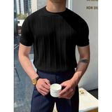Tarz Cool Erkek Yuvarlak Yaka Örme T-Shirt - 0 Siyah - XL
