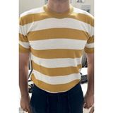 Tarz Cool Erkek Yuvarlak Yaka Örme T-Shirt - Beyaz-Sarı - XL