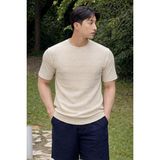 Tarz Cool Fitilli Triko Tişört Erkek Slim Fit Yazlık Premium Basic Üst - Bej - XL